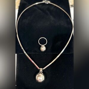 Sterling Silver 925 Jinglebell Necklace and Ring Set